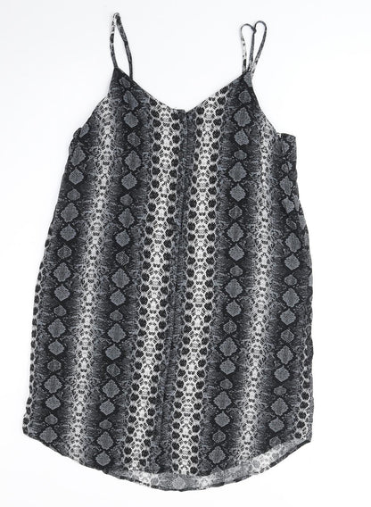 H&M Womens Grey Geometric Polyester Tank Dress Size 8 V-Neck Pullover