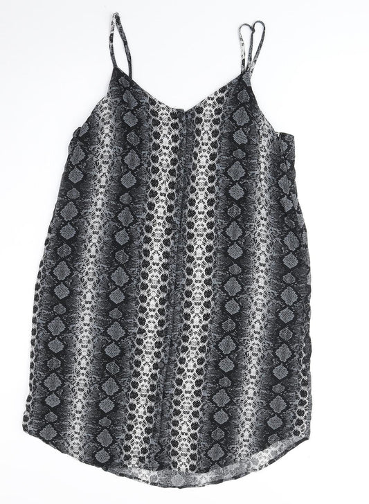 H&M Womens Grey Geometric Polyester Tank Dress Size 8 V-Neck Pullover
