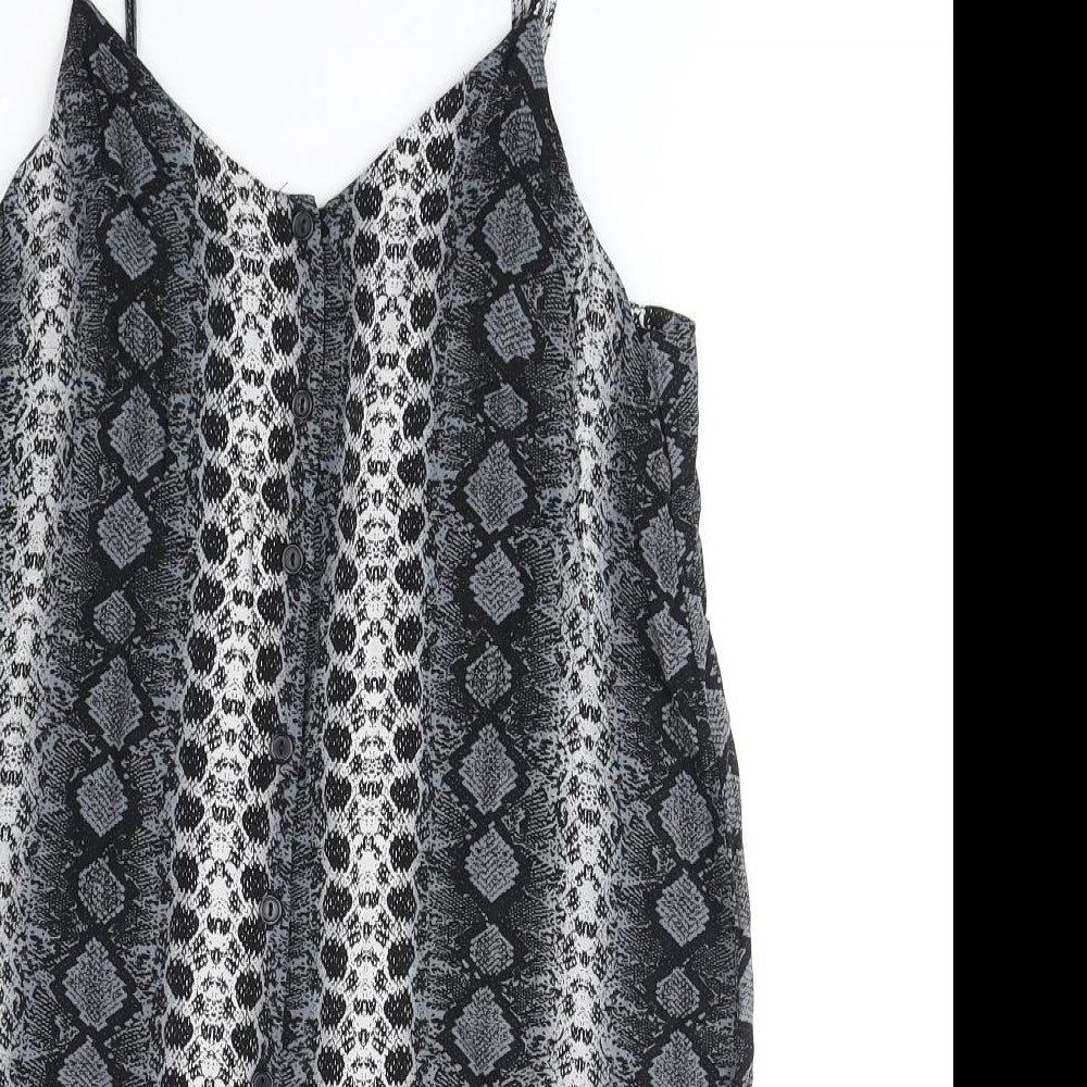 H&M Womens Grey Geometric Polyester Tank Dress Size 8 V-Neck Pullover