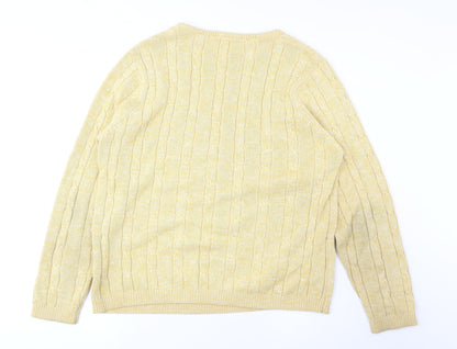 Amy Moore Womens Yellow Round Neck Cotton Pullover Jumper Size 14
