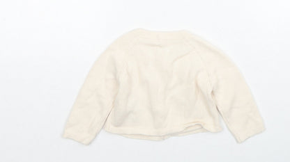 George Girls Beige Cotton Cardigan Jumper Size 3-6 Months Button - Cute Animals