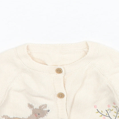 George Girls Beige Cotton Cardigan Jumper Size 3-6 Months Button - Cute Animals