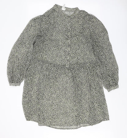 H&M Womens Green Geometric Polyester Shift Size L Round Neck Button