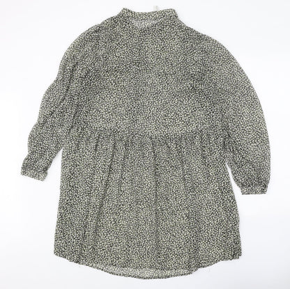 H&M Womens Green Geometric Polyester Shift Size L Round Neck Button
