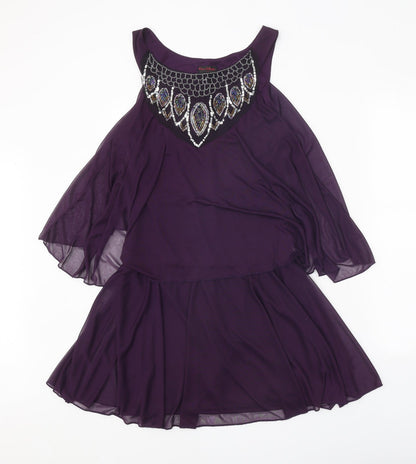 Miss Selfridge Womens Purple Geometric Polyester Trapeze & Swing Size 10 Round Neck Pullover