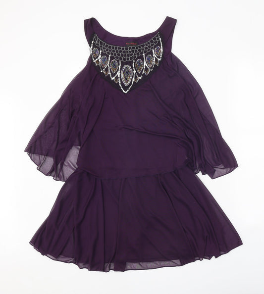 Miss Selfridge Womens Purple Geometric Polyester Trapeze & Swing Size 10 Round Neck Pullover