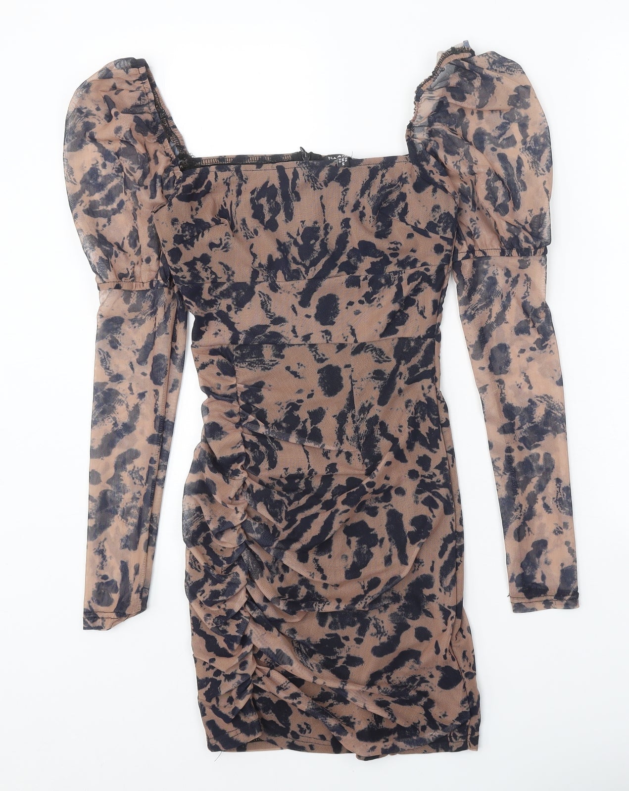 NaoNao Womens Brown Animal Print Polyester Bodycon Size 6 Square Neck Zip - Leopard Pattern