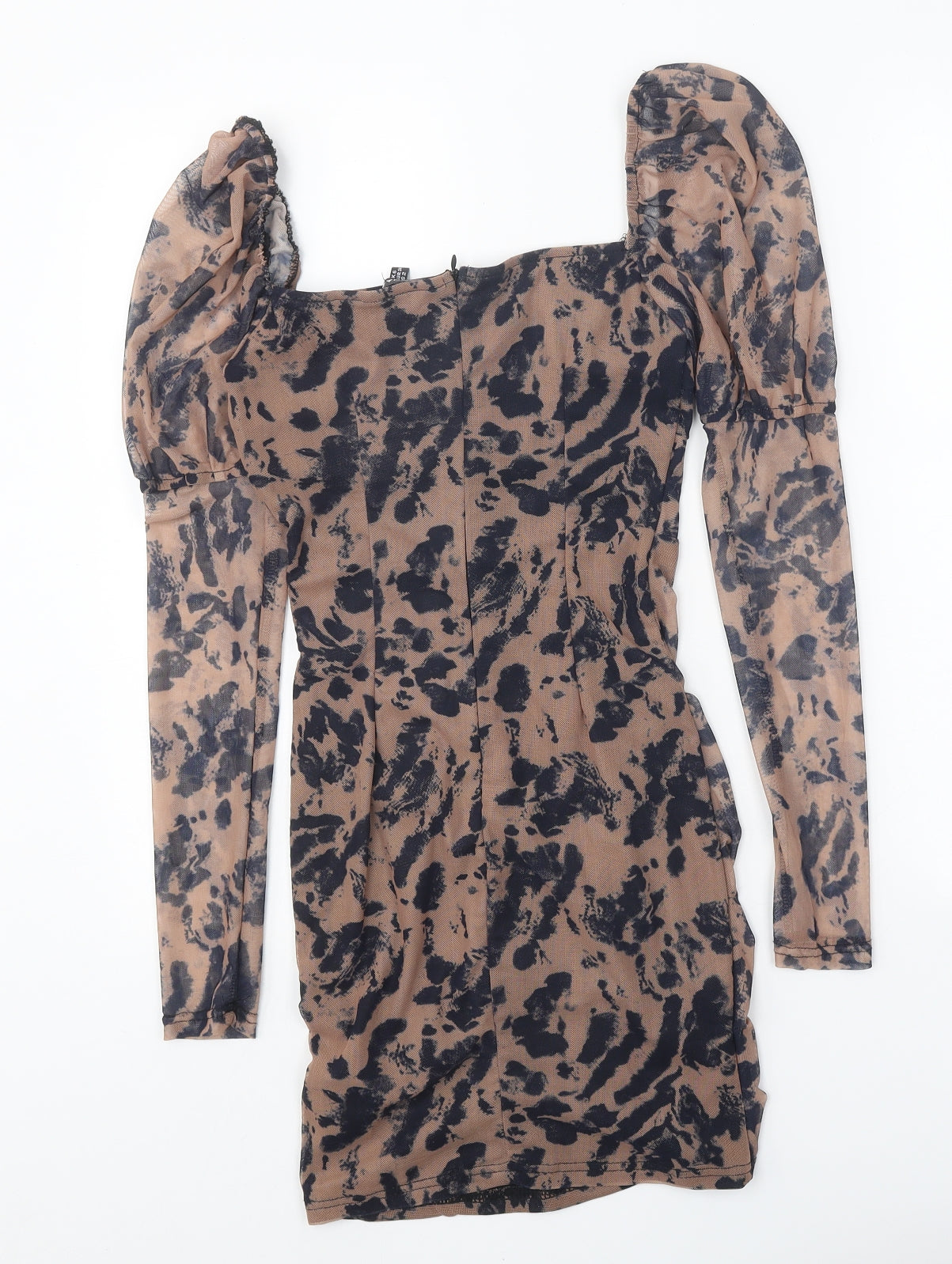 NaoNao Womens Brown Animal Print Polyester Bodycon Size 6 Square Neck Zip - Leopard Pattern