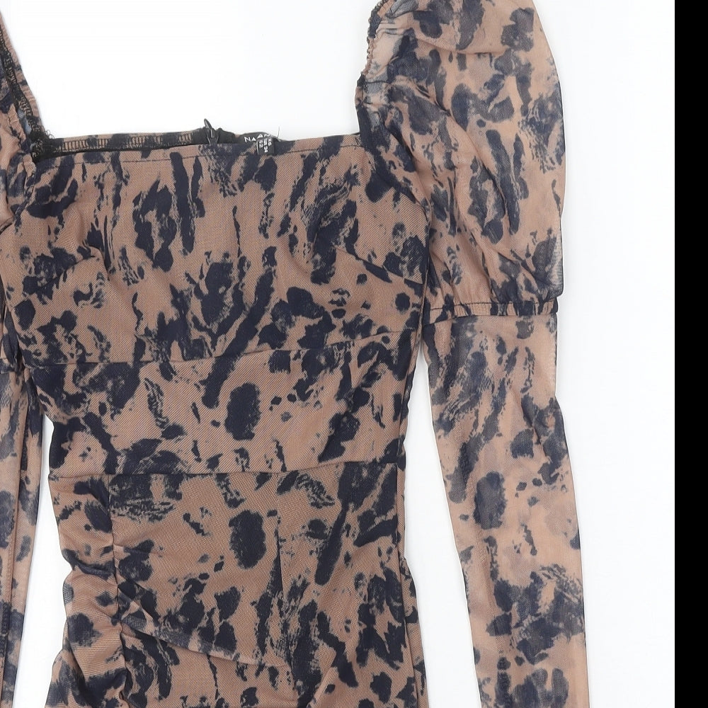 NaoNao Womens Brown Animal Print Polyester Bodycon Size 6 Square Neck Zip - Leopard Pattern