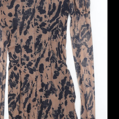 NaoNao Womens Brown Animal Print Polyester Bodycon Size 6 Square Neck Zip - Leopard Pattern