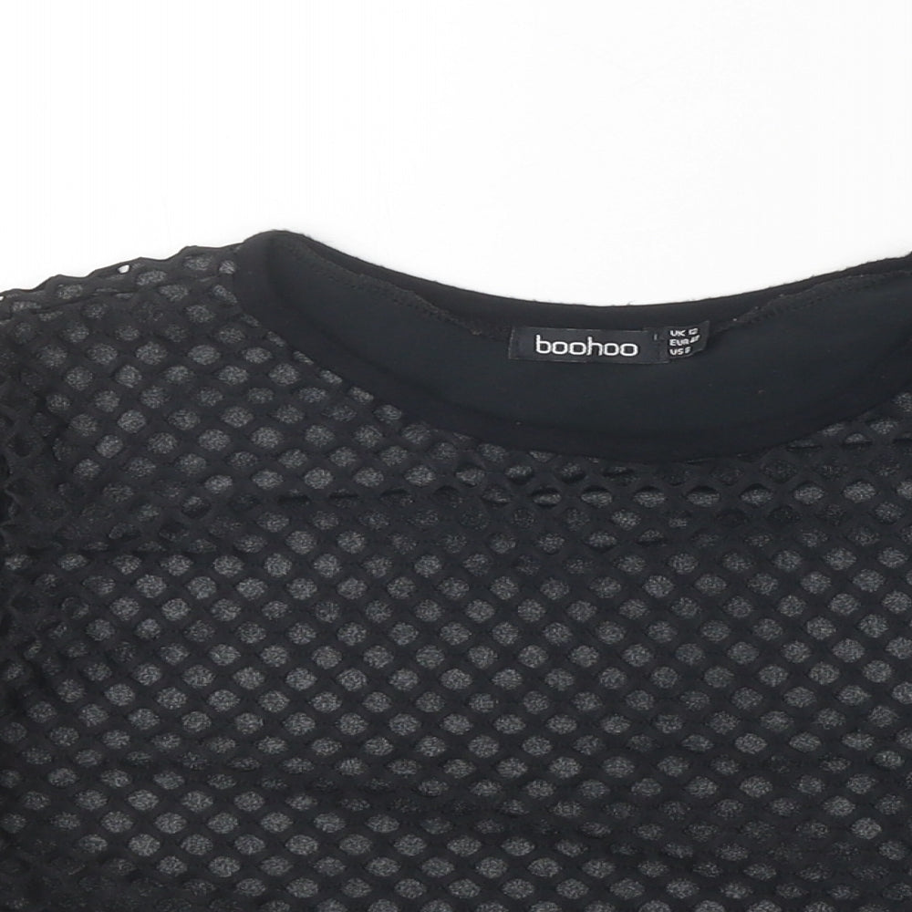 Boohoo Womens Black Polyester Basic Blouse Size 12 Round Neck