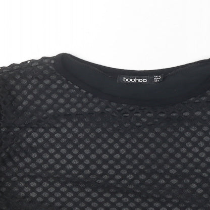 Boohoo Womens Black Polyester Basic Blouse Size 12 Round Neck