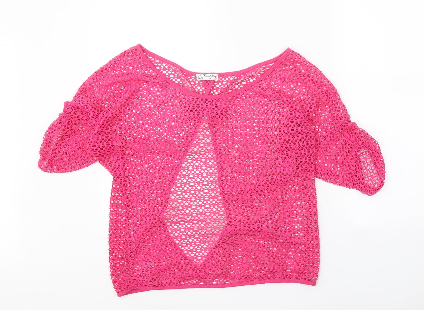 FangQing Womens Pink Polyester Basic Blouse Size L Scoop Neck