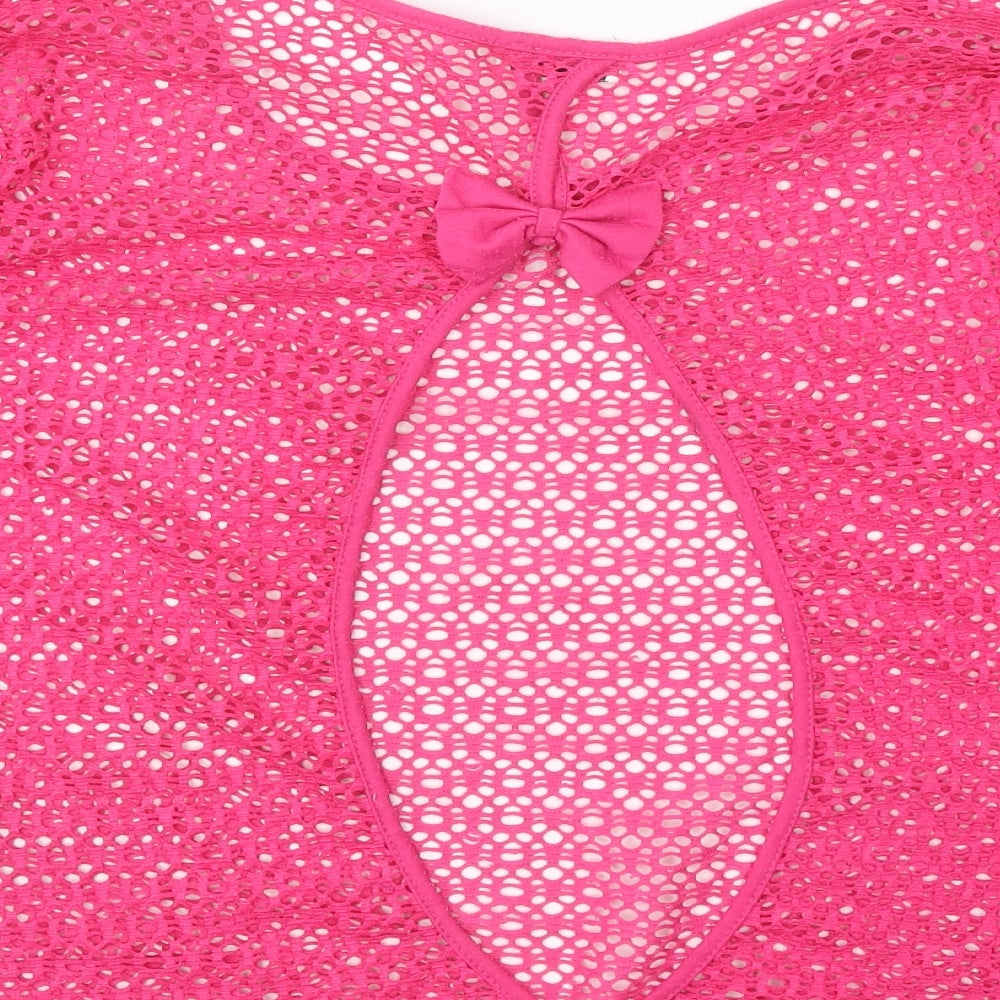FangQing Womens Pink Polyester Basic Blouse Size L Scoop Neck