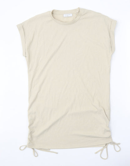 Papaya Womens Beige Polyester T-Shirt Dress Size M Round Neck Drawstring