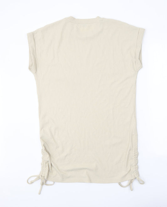 Papaya Womens Beige Polyester T-Shirt Dress Size M Round Neck Drawstring