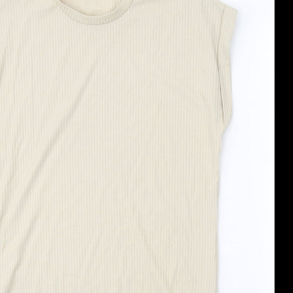 Papaya Womens Beige Polyester T-Shirt Dress Size M Round Neck Drawstring