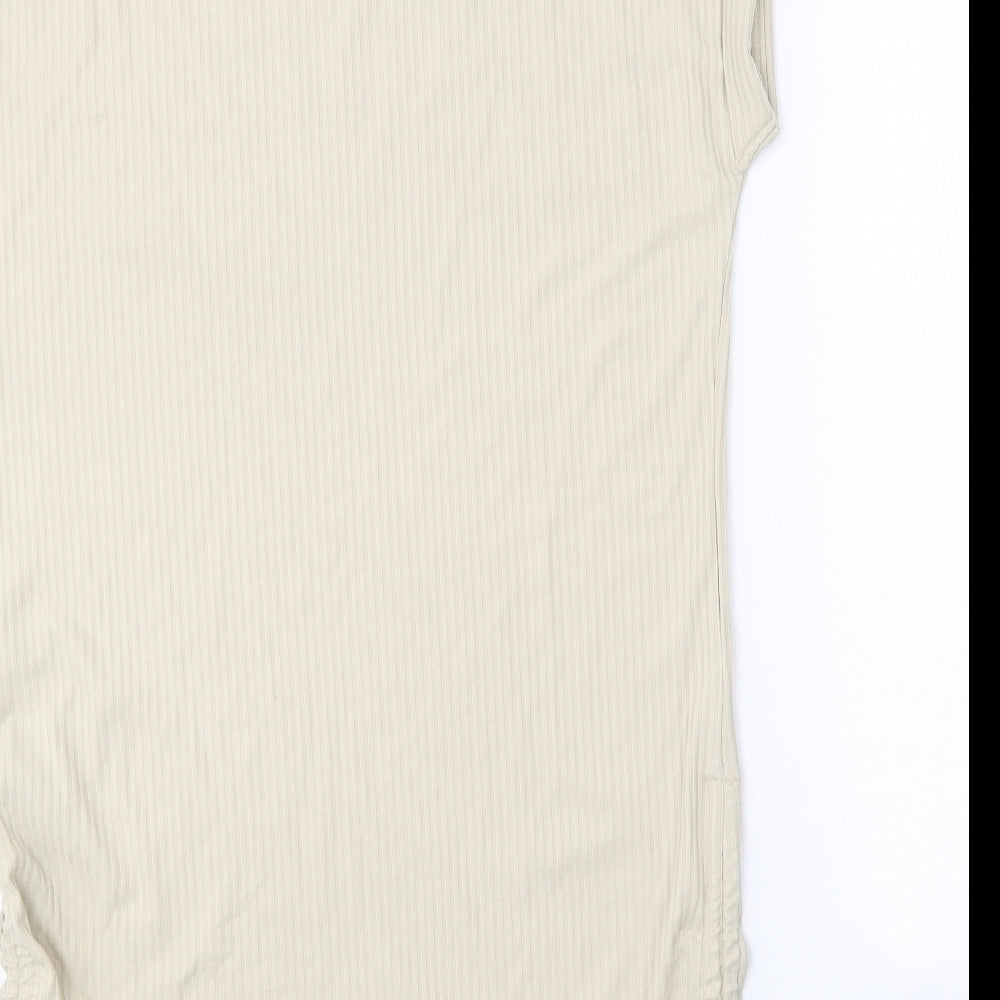 Papaya Womens Beige Polyester T-Shirt Dress Size M Round Neck Drawstring