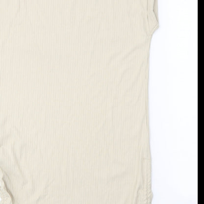 Papaya Womens Beige Polyester T-Shirt Dress Size M Round Neck Drawstring