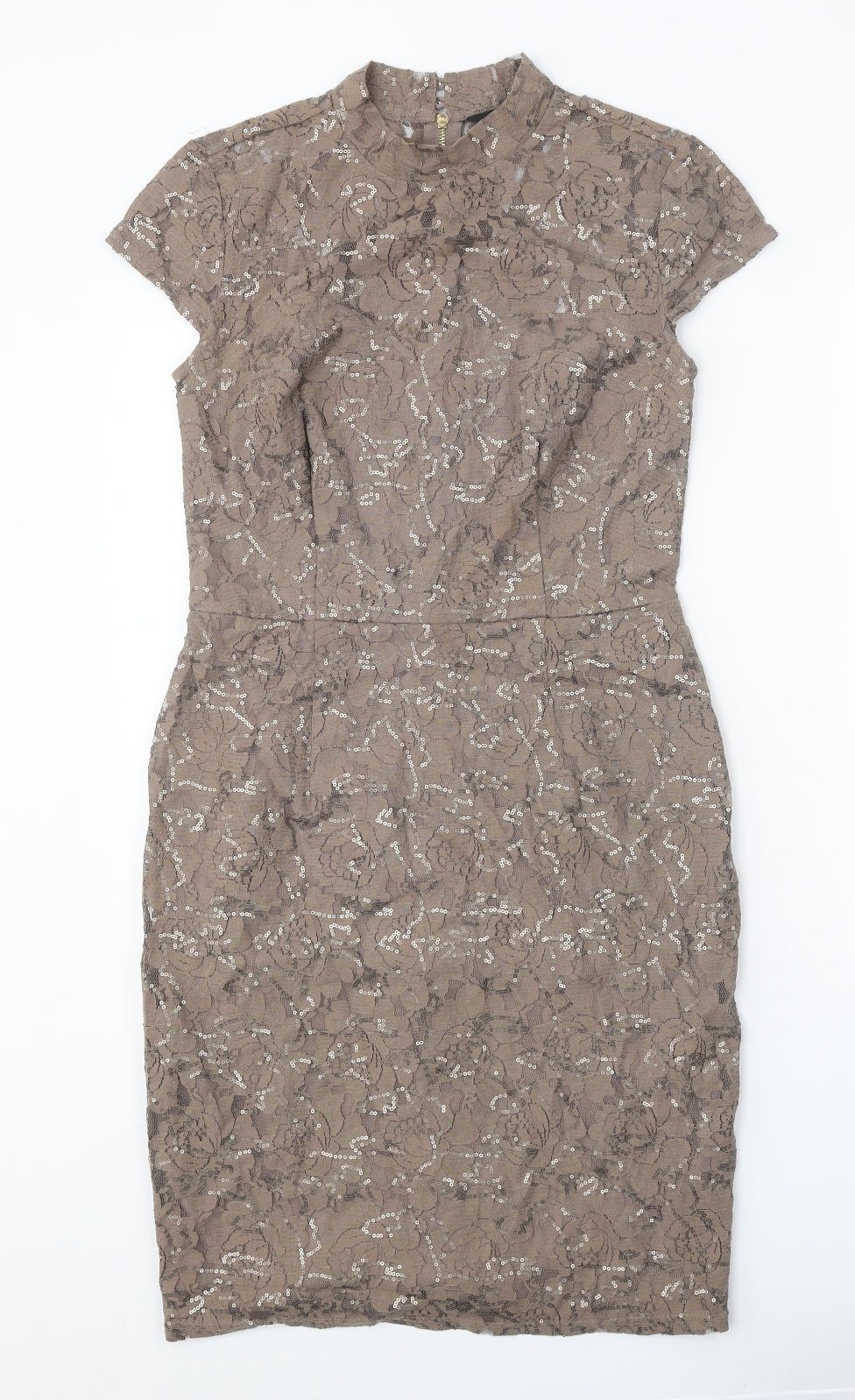 Dorothy Perkins Womens Brown Floral Cotton A-Line Size 10 Round Neck Zip