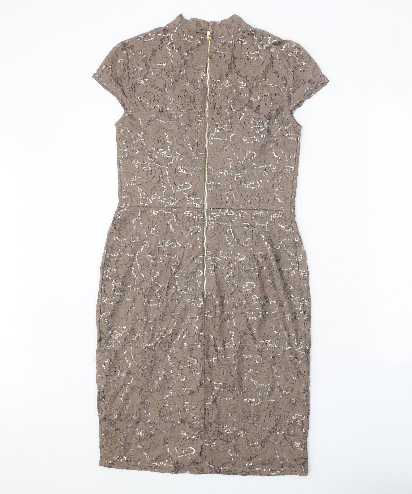 Dorothy Perkins Womens Brown Floral Cotton A-Line Size 10 Round Neck Zip