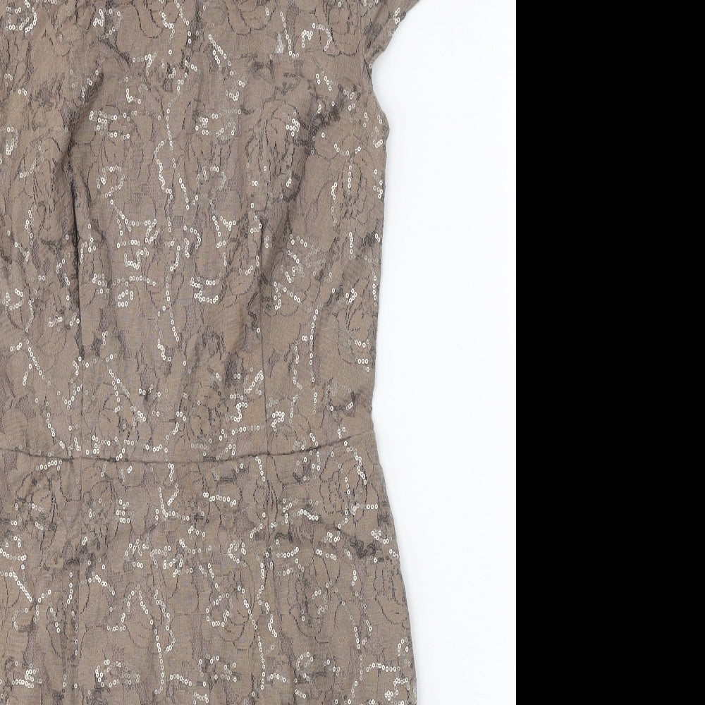 Dorothy Perkins Womens Brown Floral Cotton A-Line Size 10 Round Neck Zip