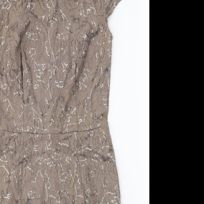Dorothy Perkins Womens Brown Floral Cotton A-Line Size 10 Round Neck Zip