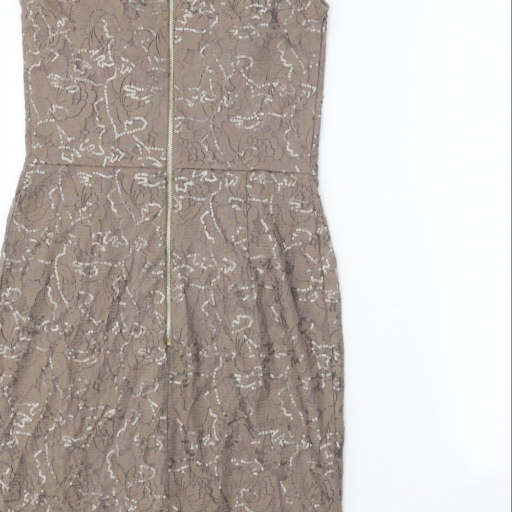 Dorothy Perkins Womens Brown Floral Cotton A-Line Size 10 Round Neck Zip