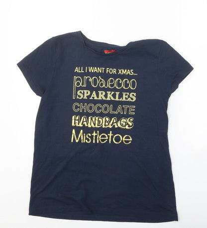 Avenue Womens Blue Polyester Basic T-Shirt Size M Round Neck - All I want for Xmas...