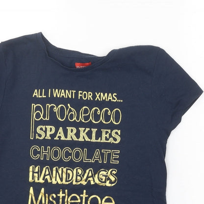 Avenue Womens Blue Polyester Basic T-Shirt Size M Round Neck - All I want for Xmas...