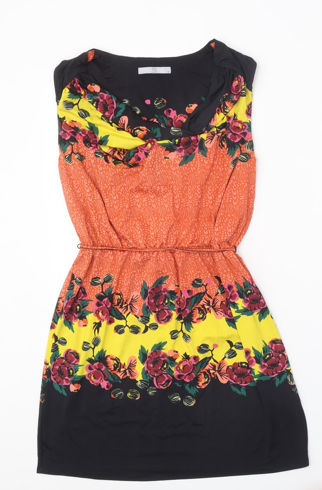 TU Womens Orange Geometric Polyester A-Line Size 10 Round Neck Tie