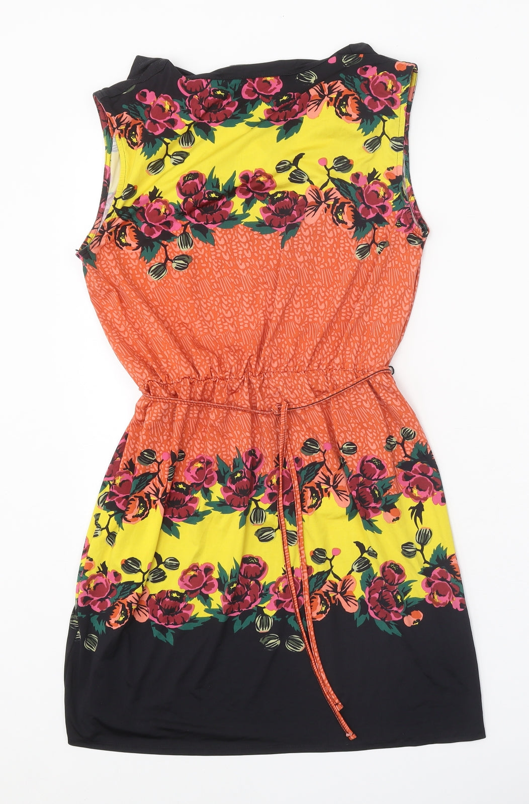 TU Womens Orange Geometric Polyester A-Line Size 10 Round Neck Tie