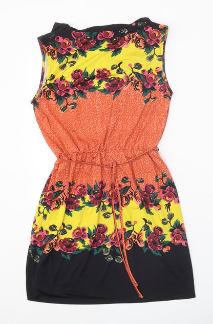 TU Womens Orange Geometric Polyester A-Line Size 10 Round Neck Tie