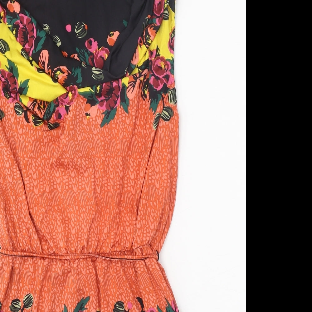 TU Womens Orange Geometric Polyester A-Line Size 10 Round Neck Tie