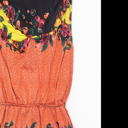 TU Womens Orange Geometric Polyester A-Line Size 10 Round Neck Tie