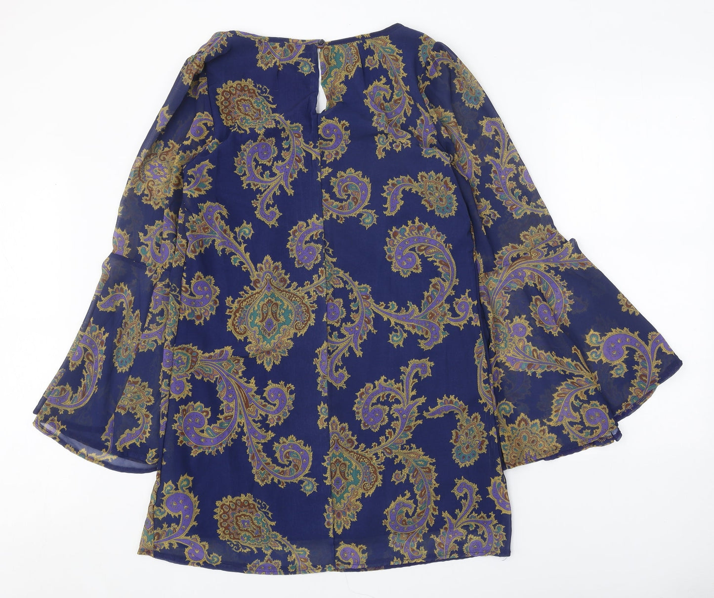 Atmosphere Womens Blue Geometric Polyester A-Line Size 14 Round Neck Button