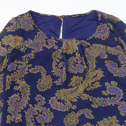 Atmosphere Womens Blue Geometric Polyester A-Line Size 14 Round Neck Button