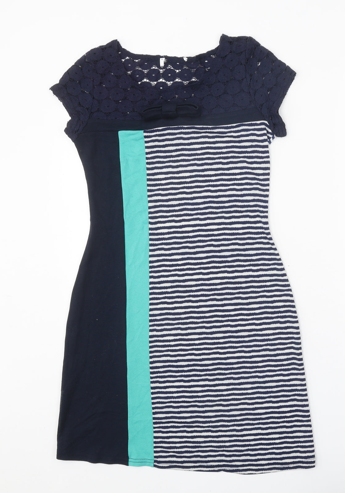 Preworn Womens Blue Striped Polyester A-Line One Size Round Neck Pullover