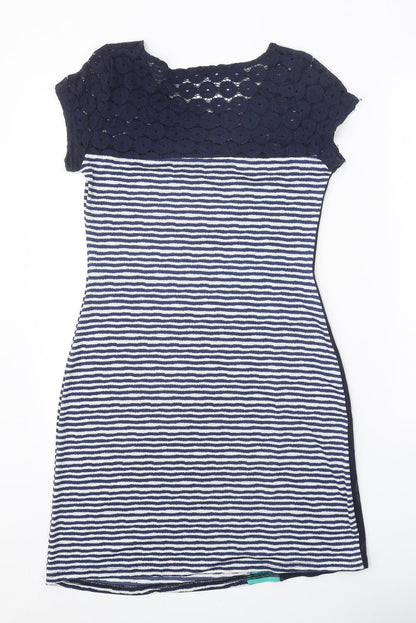Preworn Womens Blue Striped Polyester A-Line One Size Round Neck Pullover