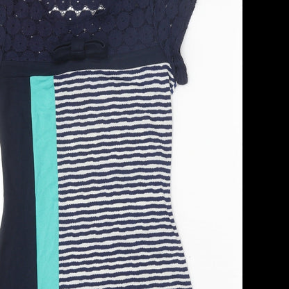 Preworn Womens Blue Striped Polyester A-Line One Size Round Neck Pullover