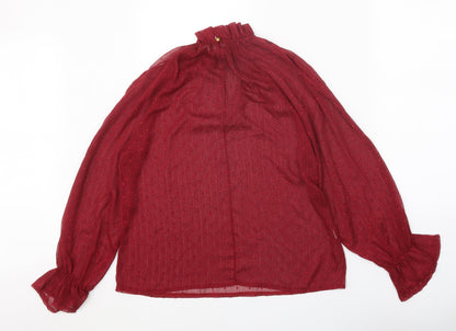 Boohoo Womens Red Polyester Basic Blouse Size 8 Round Neck