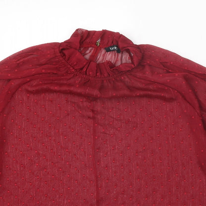 Boohoo Womens Red Polyester Basic Blouse Size 8 Round Neck