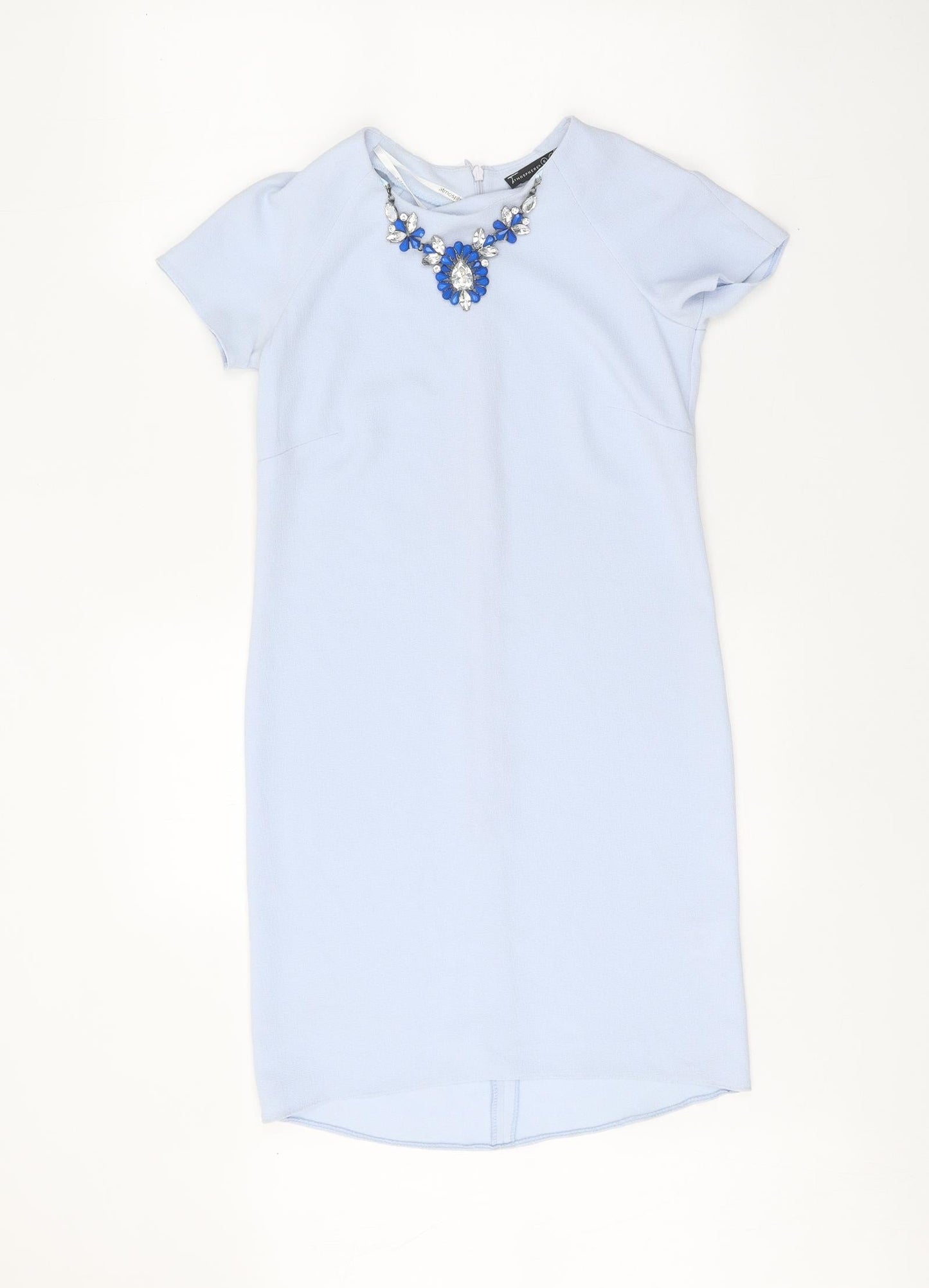 Atmosphere Womens Blue Polyester Shift Size 6 Boat Neck Zip