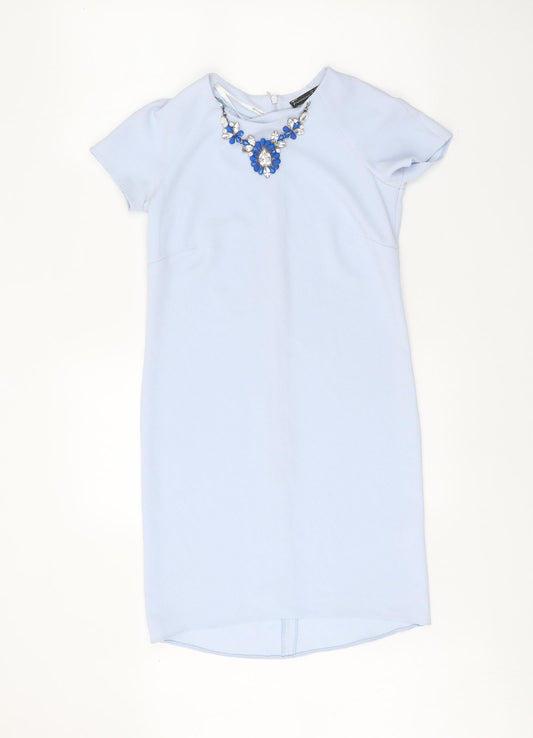 Atmosphere Womens Blue Polyester Shift Size 6 Boat Neck Zip