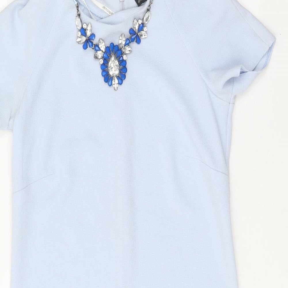 Atmosphere Womens Blue Polyester Shift Size 6 Boat Neck Zip