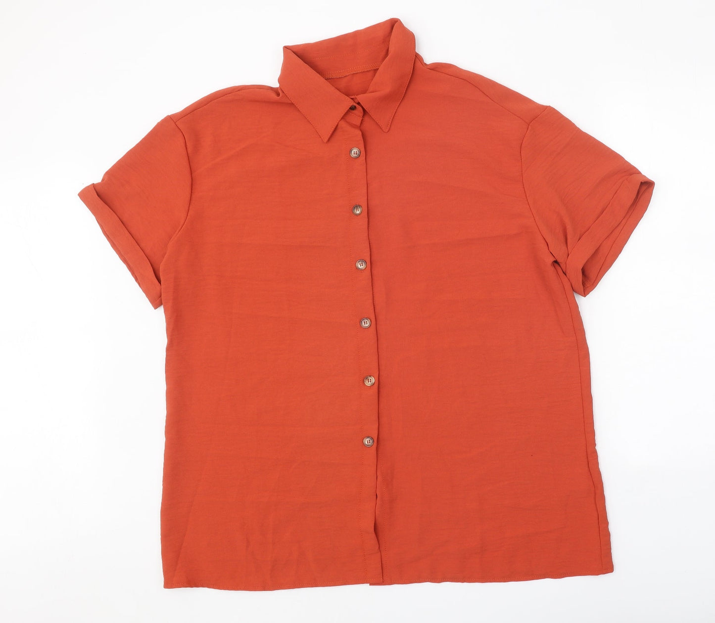 Womens UK Size XL Preworn Orange Basic Button-Up
