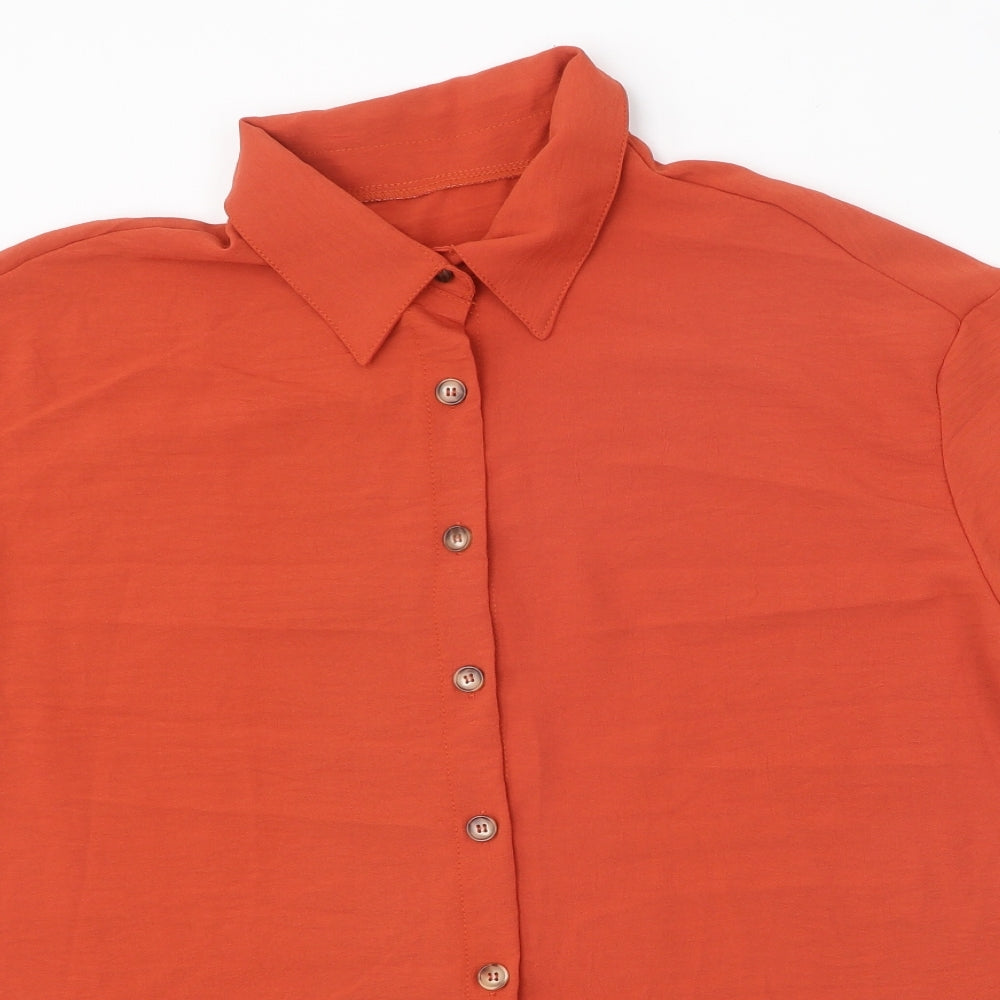 Womens UK Size XL Preworn Orange Basic Button-Up