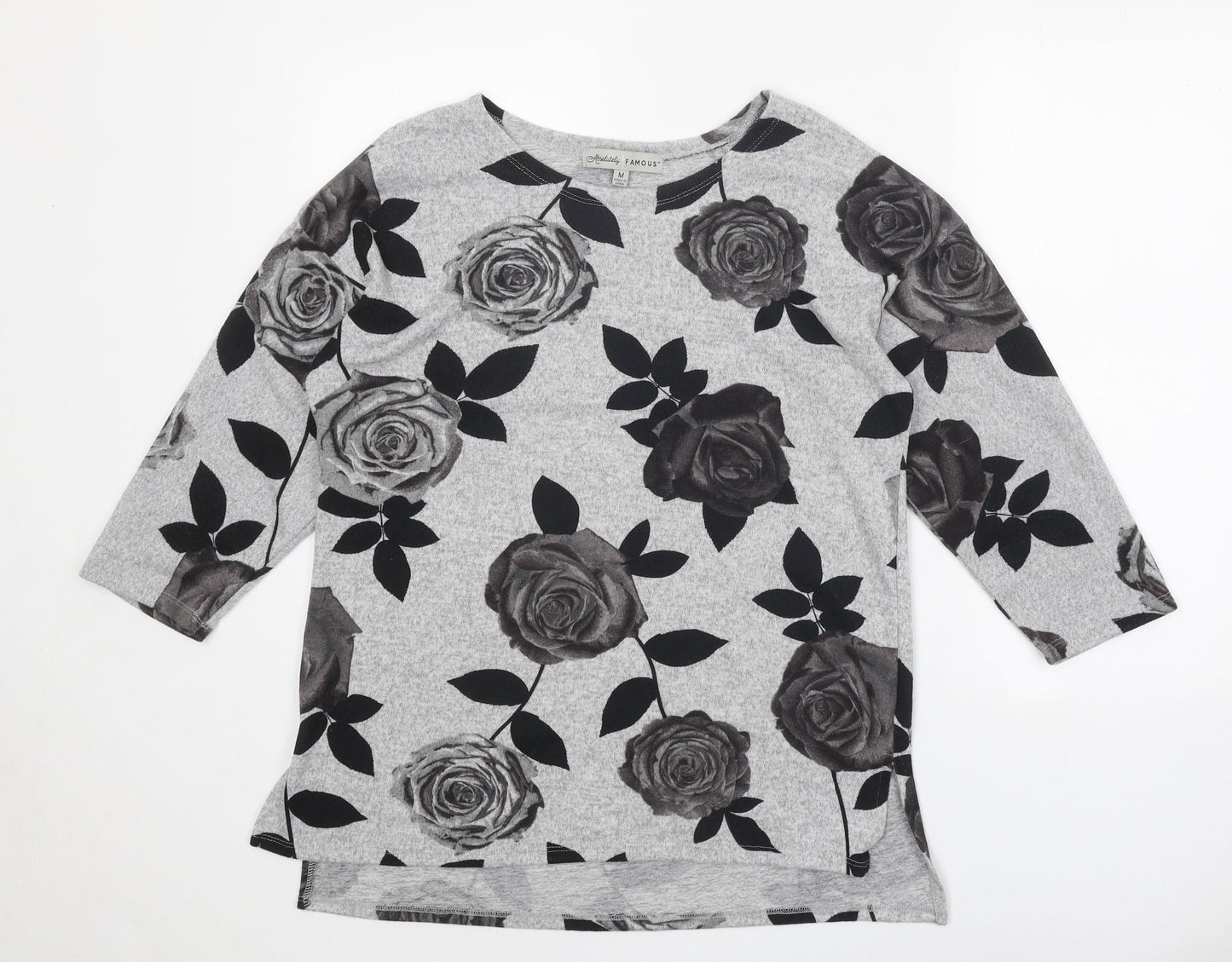 Absolutely Famous Womens Grey Boat Neck Floral Polyester Pullover Jumper Size M