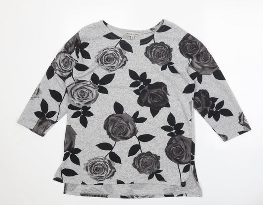Absolutely Famous Womens Grey Boat Neck Floral Polyester Pullover Jumper Size M