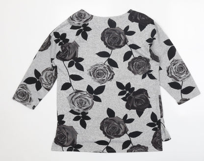 Absolutely Famous Womens Grey Boat Neck Floral Polyester Pullover Jumper Size M